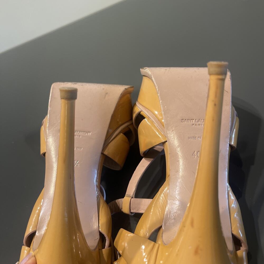 Yves Saint Laurent YSL Beige Patent Leather Tribute Platform Sandals Size 40.5 - Picture 10 of 14
